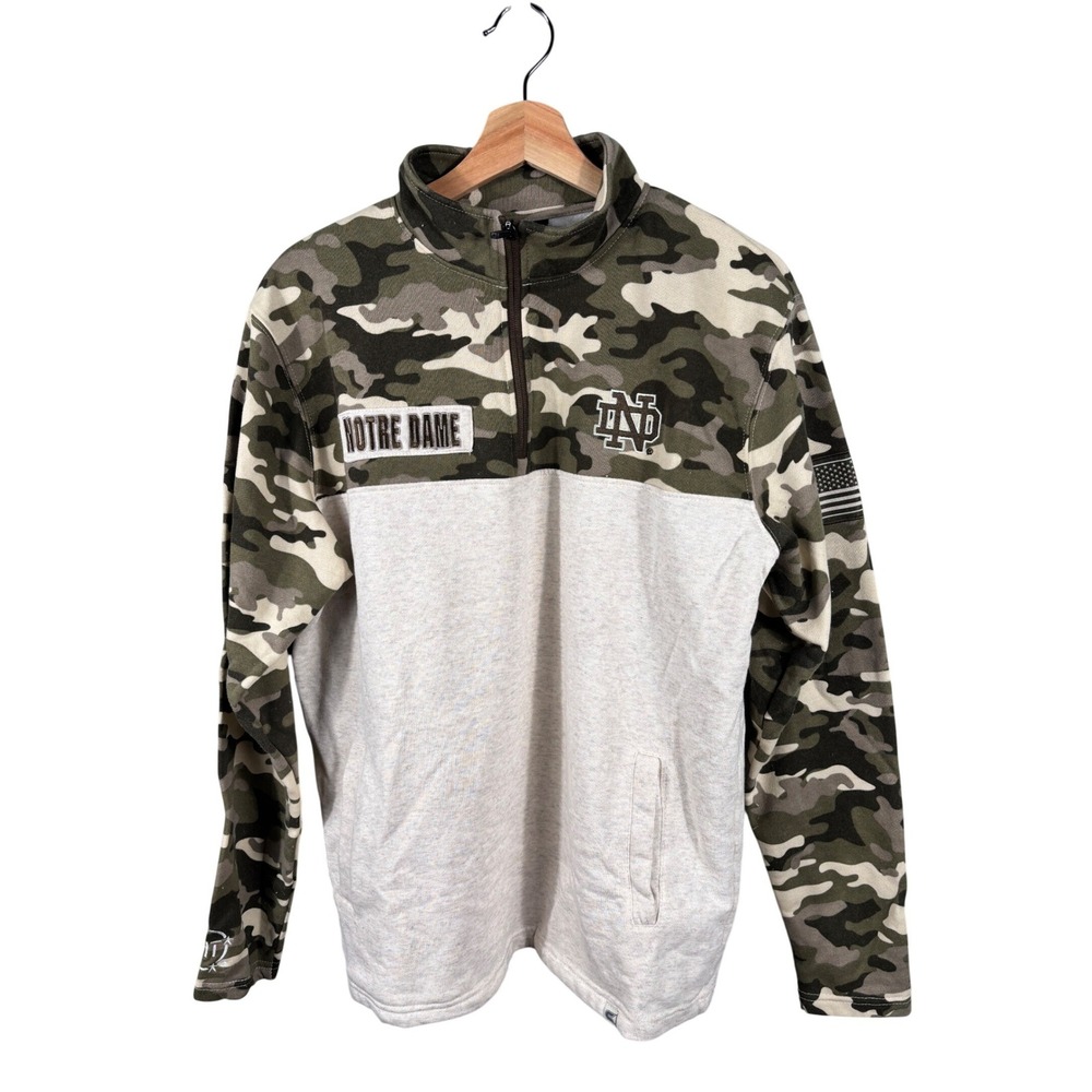Colosseum Notre Dame Fighting Camo Quarter Zip Pullover Sweatshirt Men's Medium